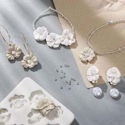 Flower jewellery made from jewellery clay