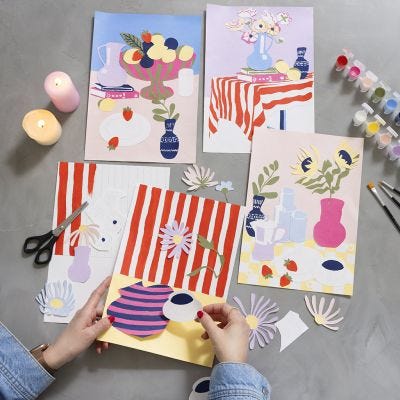 Colourful canvas collages