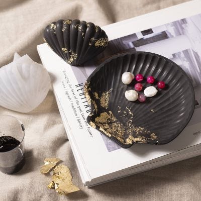 Shell dish and sculpture in black resin casting mix