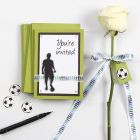 A green and white Invitation and Table Decorations for a Confirmation Party