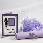 A purple Invitation and Table Decorations for a Confirmation Party