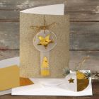 A Greeting Card with Glitter decorated with Gold and Vellum Paper