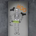 A Halloween Door decorated with a large Skeleton and Bats