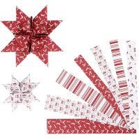 Paper Star Strips, L: 44+78 cm, D 6,5+11,5 cm, W: 15+25 mm, red, white, 60 strips/ 1 pack