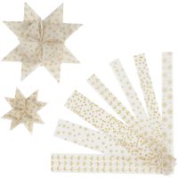 Paper Star Strips, L: 44+78 cm, D: 6,5+11,5 cm, W: 15+25 mm, gold, white, 48 strips/ 1 pack