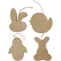 Easter Ornaments, Rabbit-head, Chick, Chick in Egg and Bunny, H: 10 cm, 4 pc/ 1 pack