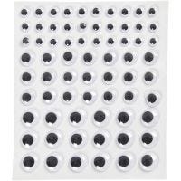 Wiggly eyes, self-adhesive, D 8+12+14 mm, white, 1 sheet, 69 pc