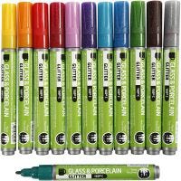 Glass & Porcelain Marker, line 2-4 mm, semi opaque, assorted colours, 12 pc/ 1 pack