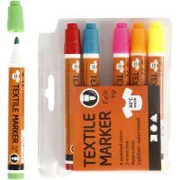 Textile Markers, line 2-4 mm, neon colours, 6 pc/ 1 pack