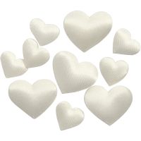 Satin Hearts, size 10+20 mm, thickness 1-2 mm, off-white, 70 pc/ 1 pack