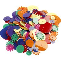 Sequins, round, size 10-25 mm, assorted colours, 250 g/ 1 pack