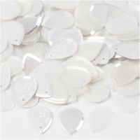 Sequins, raindrop, size 14x19 mm, white, 50 g/ 1 pack