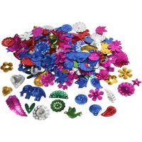 Sequins, size 15-45 mm, bold colours, 30 g/ 1 pack