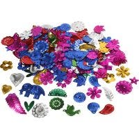 Sequins, size 15-45 mm, bold colours, 400 g/ 1 pack