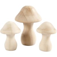 Wooden Mushrooms, D 3,3+4,5 cm, size 4,5+6,5 cm, 3 pc/ 1 pack