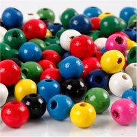 Wooden Beads Mix, D 8 mm, hole size 2 mm, assorted colours, 200 g/ 1 pack