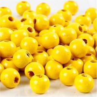 Wooden Beads, D 8 mm, hole size 2 mm, yellow, 15 g/ 1 pack, 80 pc