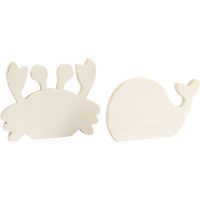 Sea life figures, Crab and whale, H: 9,5-12 cm, W: 16 cm, thickness 1,2 cm, 2 pc/ 1 pack