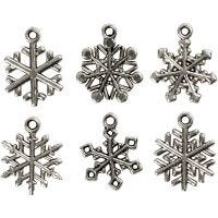 Snowflake, H: 20 mm, hole size 1,5 mm, antique silver, 18 asstd./ 1 pack
