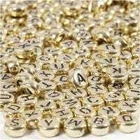Letter Beads, D 7 mm, hole size 1,2 mm, gold, 21 g/ 1 pack