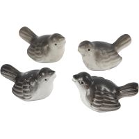 Miniature figurines, sparrows, H: 18 mm, 4 pc/ 1 pack