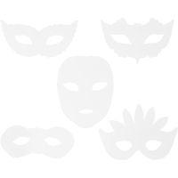 Masquerade Masks, H: 8,5-19 cm, W: 15-20,5 cm, 230 g, white, 16 pc/ 1 pack