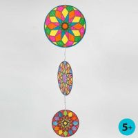 A Mobile made from round Card Discs with coloured Mandala Pattern