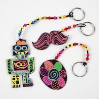 Keyring Fobs made from Shrink Plastic Sheets and neon Markers