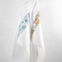 A Tea Towel with a Border of painted and drawn Designs