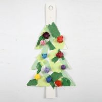 A Christmas Tree made from white Card with Tissue Paper