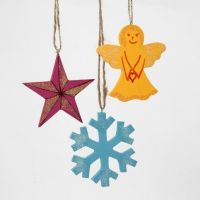 Painted wooden Christmas Hanging Decorations with Glitter