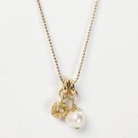A Gold Bead Chain Necklace with Charms in a Pendant