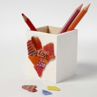 A wooden Pencil Holder with Glass Mosaic