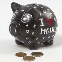 A black Terracotta Money Box with Marker-Drawings
