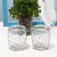 Candle Holders with a coloured Chicken Wire Netting Waist Band