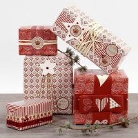 Red and white Gift Wrapping with Stickers and Ribbon