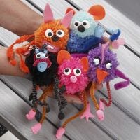 Fantasy Pom-pom Animals with Pipe Cleaners decorated with Felt and Silk Clay