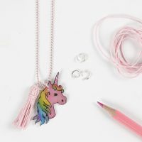 A Unicorn Necklace from Shrink Plastic with a pre-printed Design