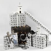 Black and white Gift Wrapping with Light Houses and Fairy Lights