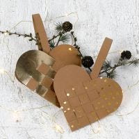 A woven Christmas Heart Basket made from Faux Leather Paper