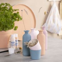 Plaster painted vases, pots & tray