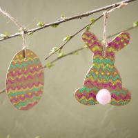 Easter Egg and Easter Bunny with Glitter Glue and Pom-Pom