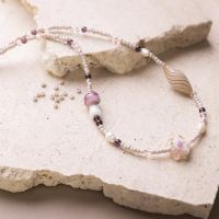 Necklace with chunky pink glass beads