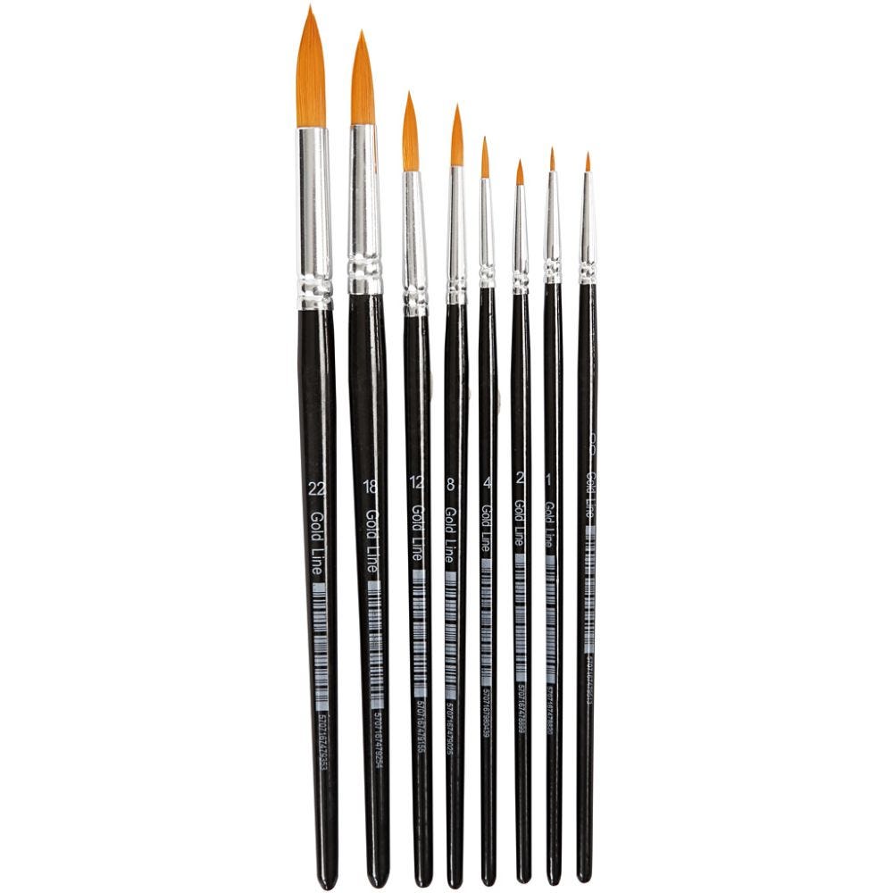 Gold Line Brushes, no. 0+1+2+4+8+12+18+22, L: 16,5-21 cm, W: 1-8 mm, round, 8 pc/ 1 pack