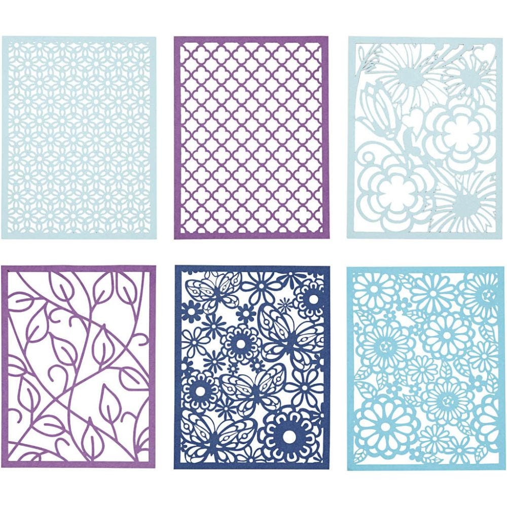 Pad with Cardboard Lace Patterns, A6, 104x146 mm, 200 g, blue, light blue, dark blue, purple, 24 pc/ 1 pack