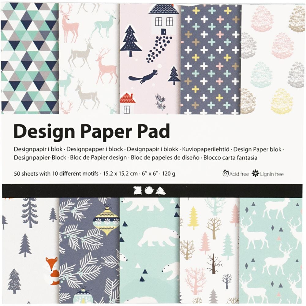 Design Paper Pad, 15,2x15,2 cm, 120 g, light green, rose, white, 50 sheet/ 1 pack