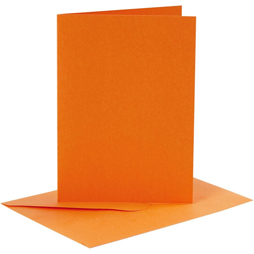 Cards and envelopes, card size 10,5x15 cm, envelope size 11,5x16,5 cm, 110+220 g, orange, 6 set/ 1 pack