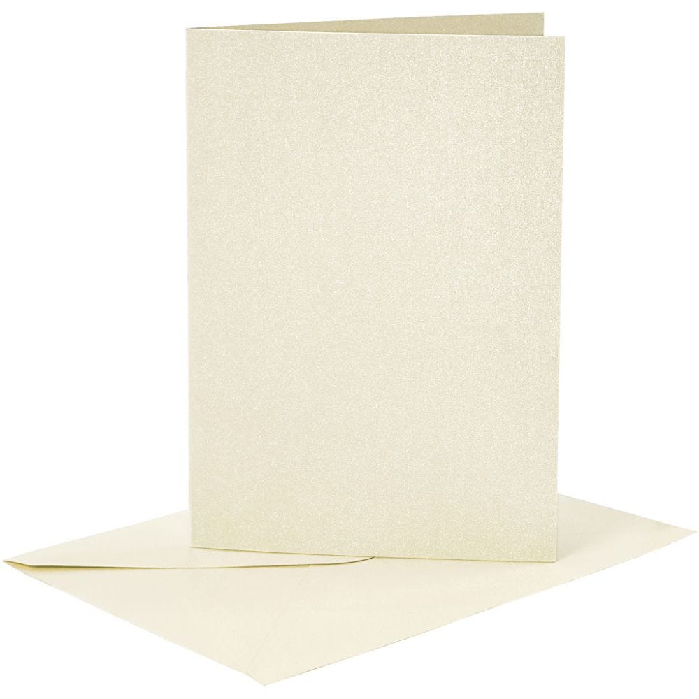Cards and Envelopes, card size 10,5x15 cm, envelope size 11,5x16,5 cm, mother of pearl, 120+210 g, off-white, 4 set/ 1 pack