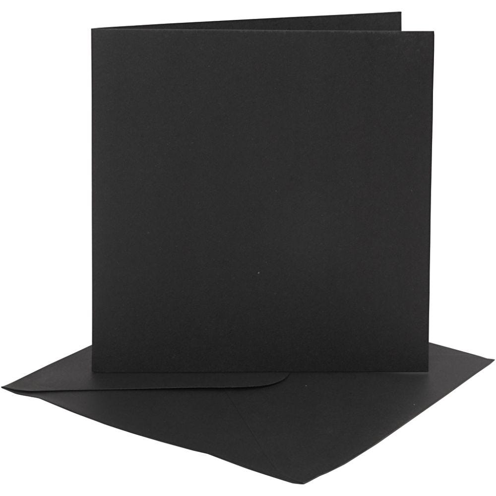 Cards and envelopes, card size 15,2x15,2 cm, envelope size 16x16 cm, 230 g, black, 4 set/ 1 pack