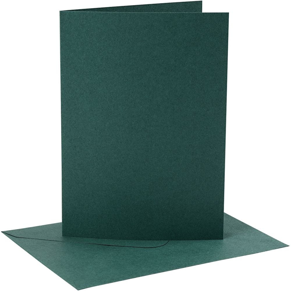 Cards and envelopes, card size 12,7x17,8 cm, envelope size 13,3x18,5 cm, 230 g, dark green, 4 set/ 1 pack